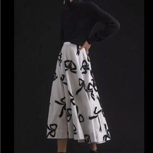 Anthropologie Maeve Taffeta Maxi Skirt Embroidered Black Bow White